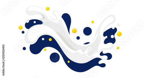 Tableau sur toile Abstract Splash of Milk, Dark Blue Fluid and Yellow Droplets - Vector Art