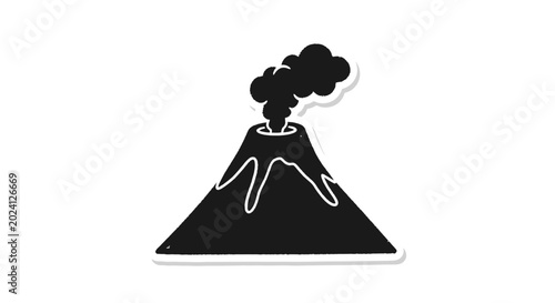 Schilderij op canvas Hand-drawn volcano erupting smoke, isolated on white background, doodle style