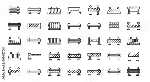 Konstfotografi Construction Barricade Icons Set - Road Safety Barriers Collection