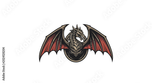 Tableau sur toile Majestic Dragon Emblem with Spreading Wings - Fantasy Creature Illustration