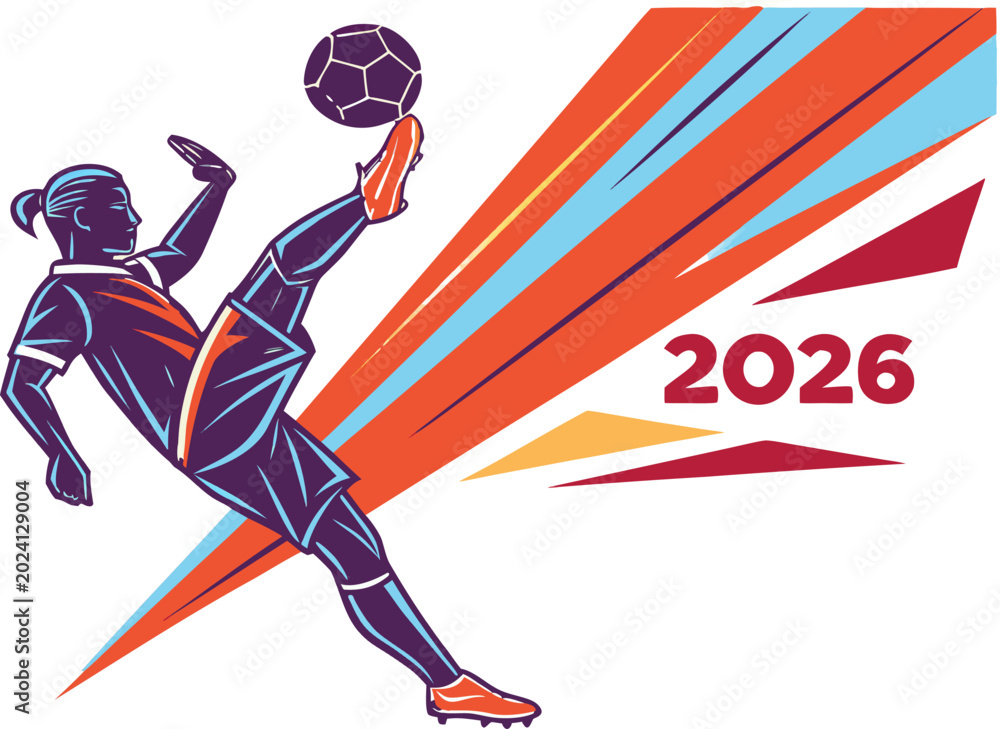Obraz premium Modern geometric basketball action design with dynamic player and bright 2026 typography composition.