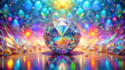 A Single Brilliant Gemstone, Iridescent and Sparkling, Rests Among a Collection of Similar Gems, All Reflecting a Kaleidoscope of Vivid, Saturated Colors
