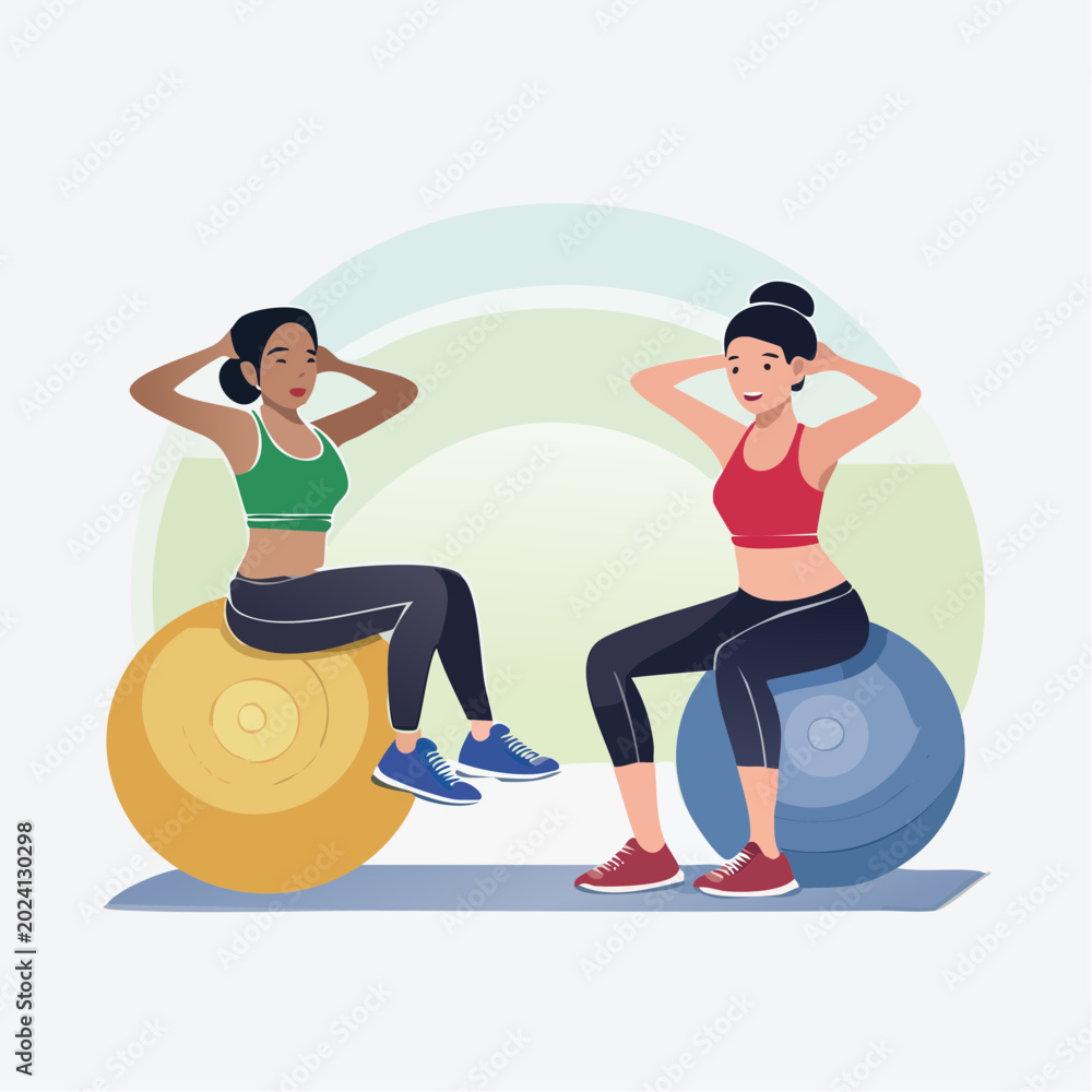 Fototapeta premium Two Women Exercising with Stability Balls