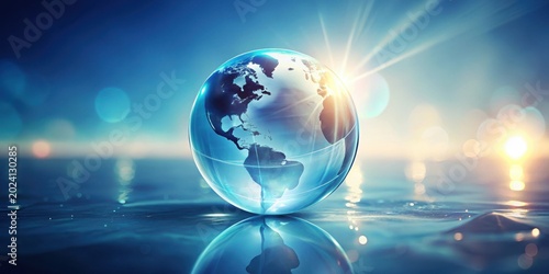 A Crystal Globe Reflecting the Dawn's Light on a Serene Aquatic Surface