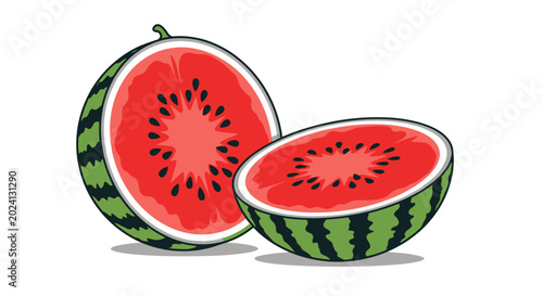 Vászonkép Fresh Watermelon Slices Isolated on White Background, Vibrant Summer Fruit Illus