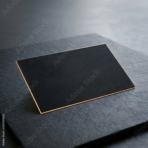 Luxury Black Tablet Mockup with Gold Frame on Dark Surface Minimal Modern Technology Background