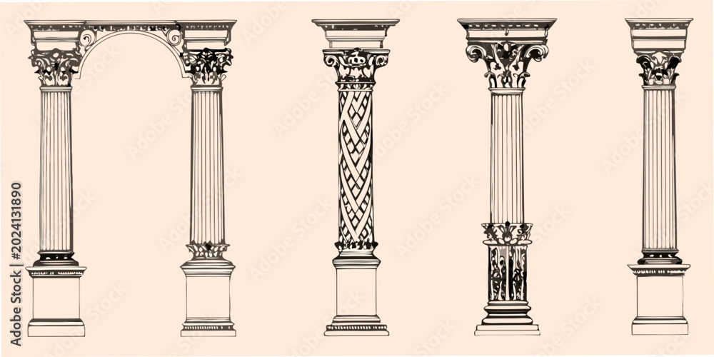 Fototapeta premium ornate archway illustrations with columns detailed vector art