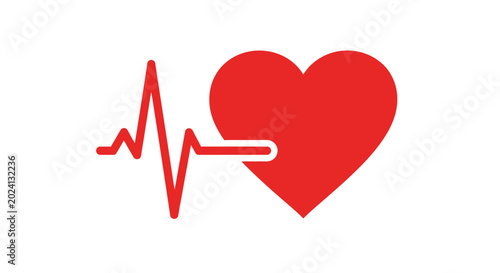 A vibrant red heartbeat graphic symbolizing life, health, and medical care with a clear EKG line