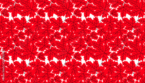 Tableau sur toile A vibrant and repetitive pattern of bright red maple leaves against a clean white background, creating a striking visual texture