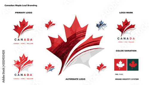 Bild auf Leinwand Canadian Maple Leaf Branding Guide with Primary, Alternate Logos, and Color Variations