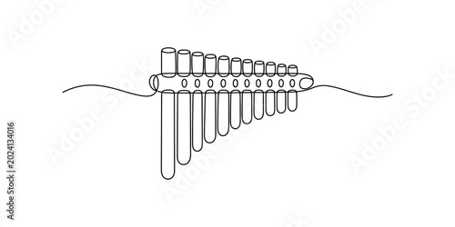 Fotografie Pan flute musical instrument, simple line art drawing, single continuous line Ve