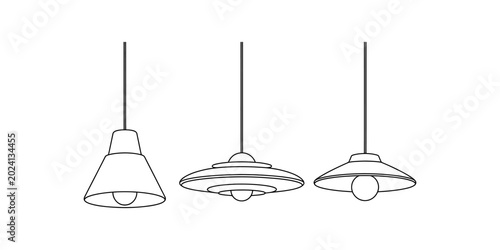 Bild auf Leinwand Three different styles of pendant light fixtures hanging from cords, line art il