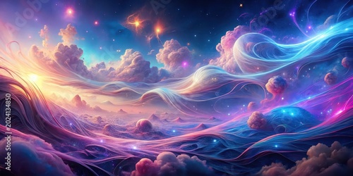 A Dreamlike Celestial Landscape of Intertwined Nebulae and Serene Cloudscapes