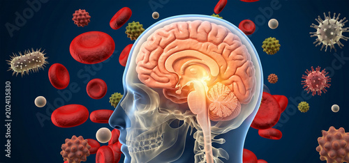 Human brain neurological system, sinus cavity anatomy, medical head structure, neurobiology science research, cognitive health care, psychology and neurology, nervous system pathology


