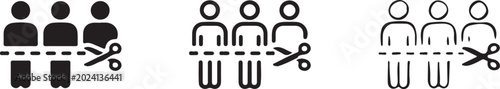 Photos Staff reduction icon set with scissors cutting through people rows for business layoff
