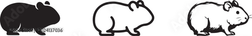 Konstfotografi Hamster icon collection featuring flat silhouette outline and detailed artistic line style