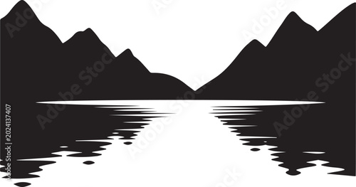 Mountain lake silhouette vector