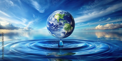 A Global Water Drop  Serene Ocean Reflections and a Planet's Precious Liquid