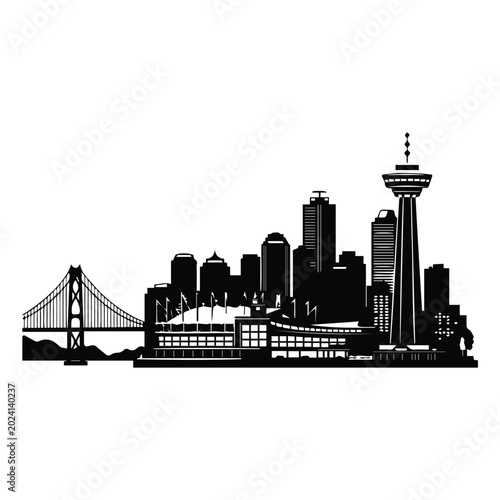 Vancouver skyline silhouette vector illustration on white background.