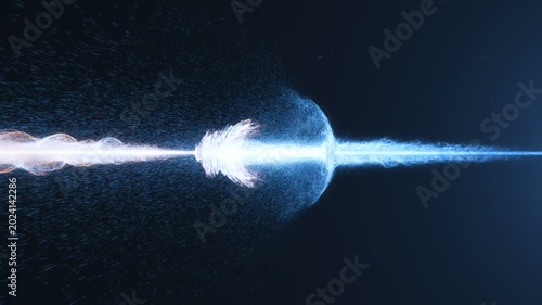 Concept animation of particles colliding at light speed in a collider accelerator