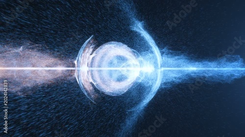 Concept animation of particles colliding at light speed in a collider accelerator