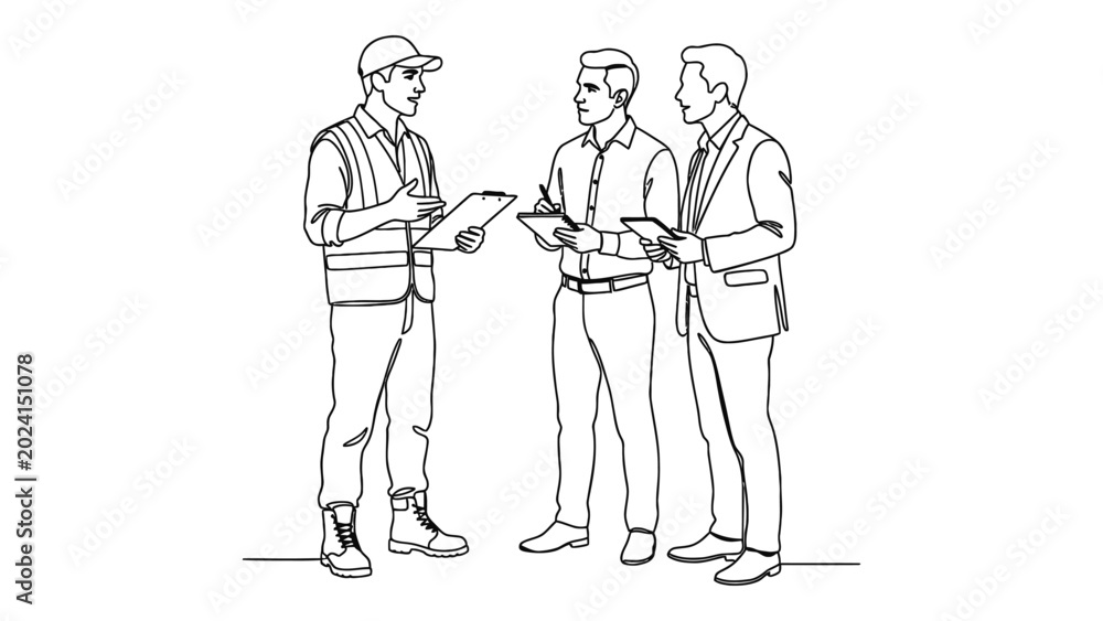 Obraz premium Three businessmen discussing a document.