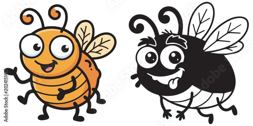 Foto Cute cartoon honey bee characters set for sticker design.