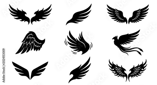 Tableau sur toile Diverse Wing Silhouettes Collection, Angelic Feathered Designs, Mythical Bird Em