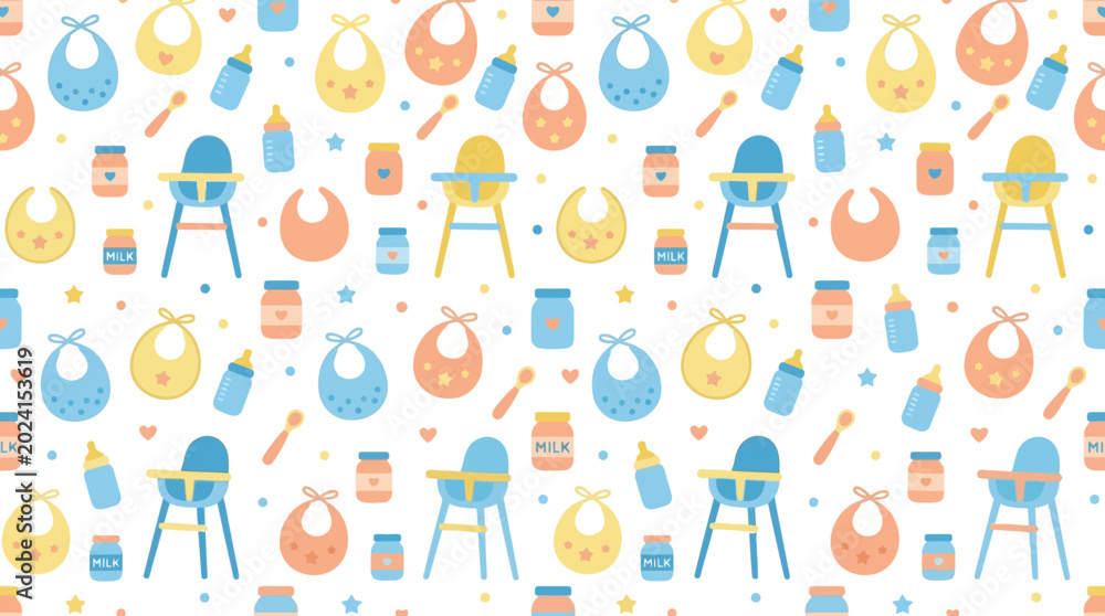 Obraz premium Colorful Seated Pattern with Blue Chairs and Circles in a Seamless Decorative Design.