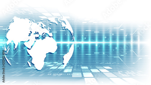 Futuristic Global Data Horizon: White Globe on Abstract Blue and White Digital Network Background