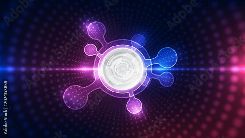 Futuristic Biotechnology Hub: Glowing Molecular Node Interface on Purple Abstract Digital Background