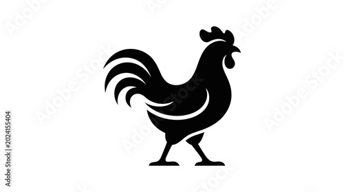 Black Silhouette of a Rooster Bird.