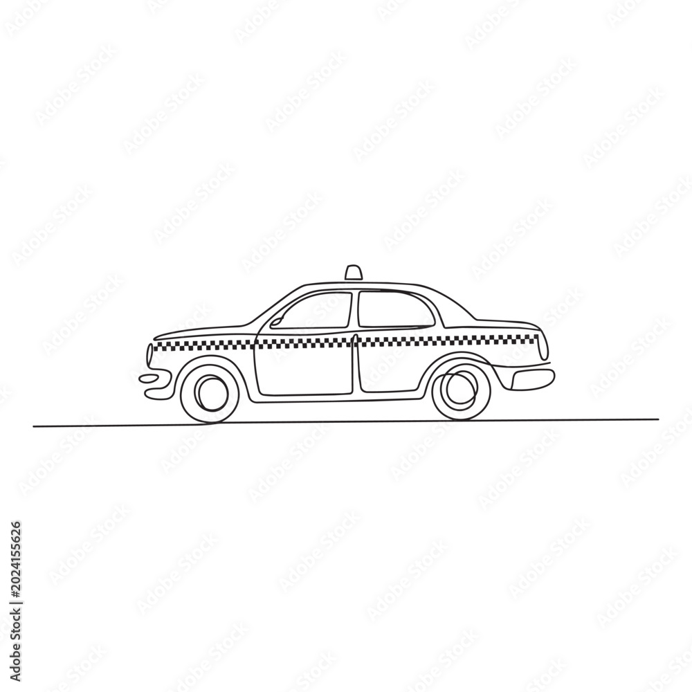Obraz premium One continuous line drawing of vintage london cab. classic car side view. taxi service.