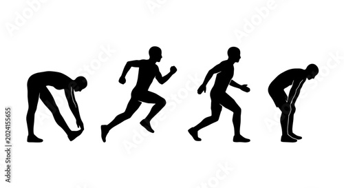 Schilderij op canvas Runner Silhouette Sequence: Stretching, Sprinting, Running, Recovery, Athletic M