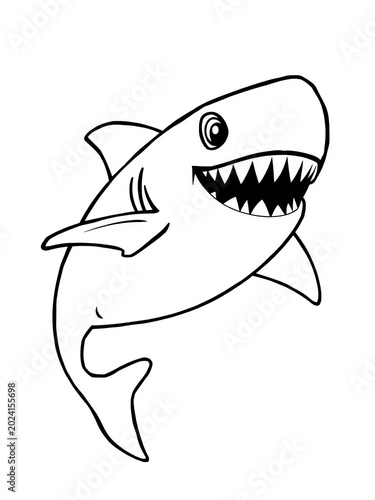 Cute black and white vector shark outline, perfect for children's alphabet coloring pages Bold, thick lines for easy coloring fun,  outline,  coloring page