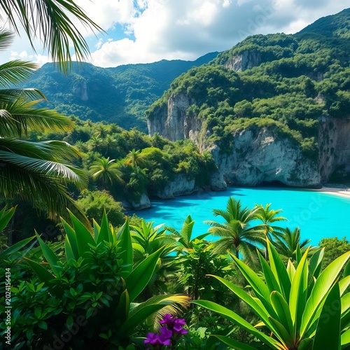 Lush Vai palm forest meets turquoise beach, a Mediterranean paradise,  vacation,  tropical beach