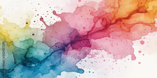 Abstract colorful watercolor background with ink splash paint texture and artistic grunge drawing element
