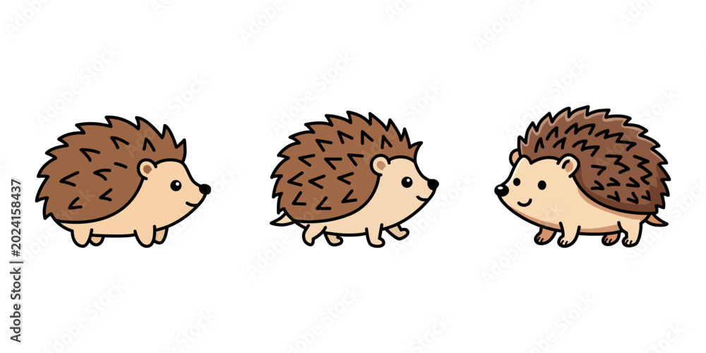 Obraz premium Cute Cartoon Hedgehog Vector Character Set Illustration