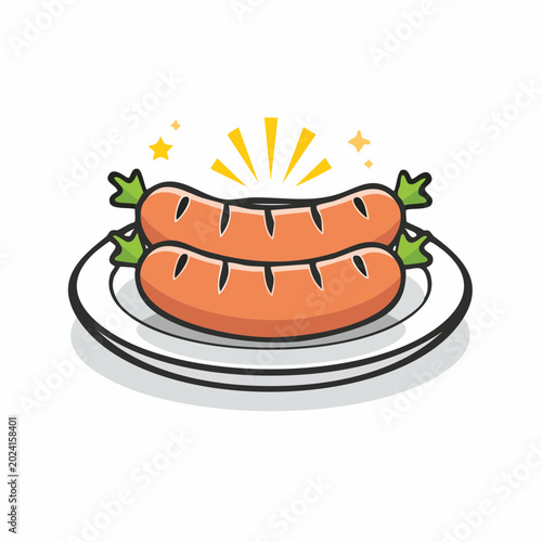 Illustration of two grilled sausages on a plate