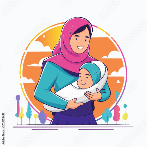 Mother Holding Baby in Hijab