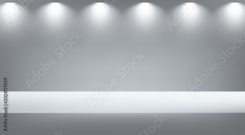 Empty gray studio background. Empty Room Studio with table. Space for selling products, backdrop, wallpaper, background, text. Gradient table. Vector illustration.