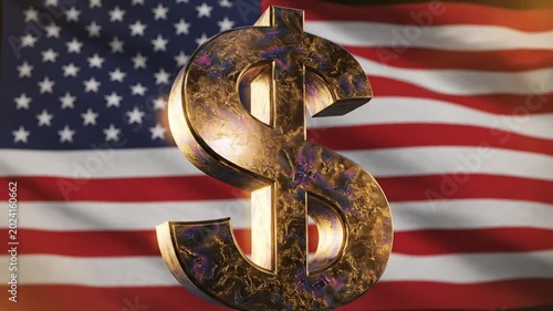 Golden dollar sign superimposed on the American flag, representing wealth and financial prosperity in the United States