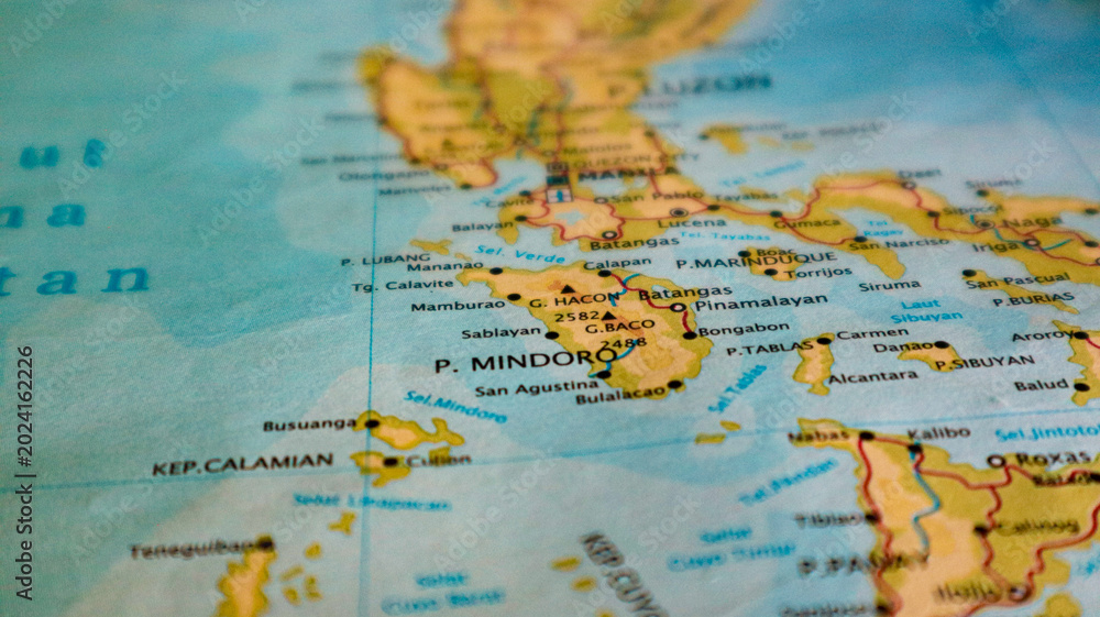 Naklejka premium Map of Mindoro Island, southwest of Luzon, northeast of Palawan, Philippines