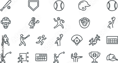 Baseball activity outline icon collection