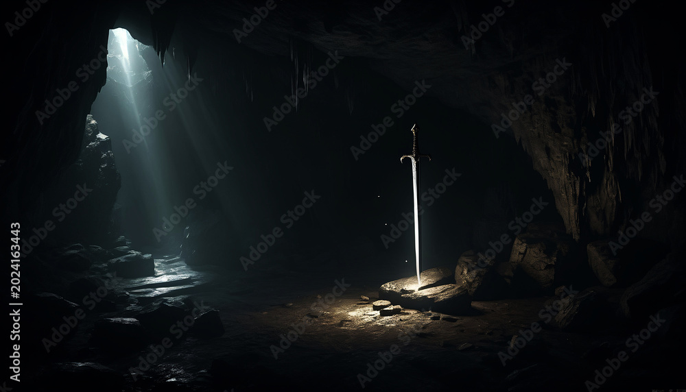 Obraz premium Dark Cave With Single Beam Of Light