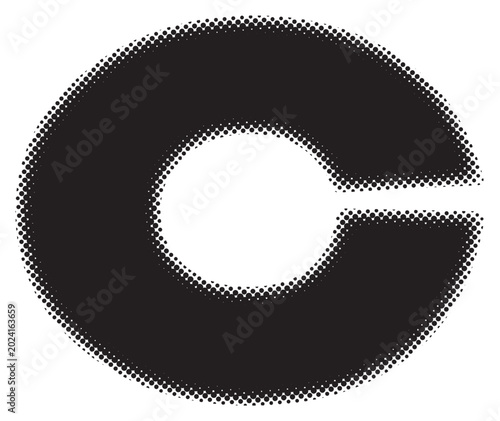 Black Halftone Letter C Icon; Minimalist Dotted Logo Vector Element