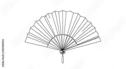 Traditional folding hand fan illustration in minimalist line art style