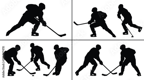 Foto Ice Hockey Player Silhouette Set with Skating Action Poses and Competitive Sport
