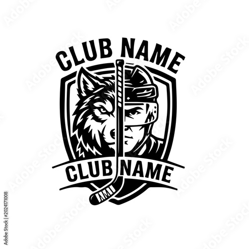 Canvas Print Ice Hockey Wolf Mascot Logo Vector Template