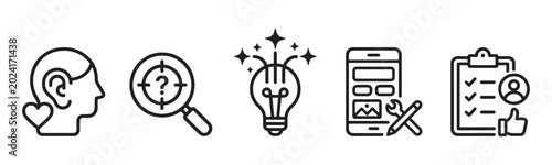 Tableau sur toile Line art icons representing ideas problem solving innovation and project managem